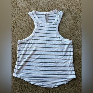 Doen White and Gray Striped Tank Top